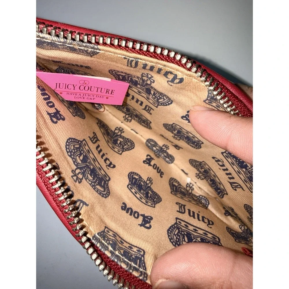 Vtg Juicy Couture Red Velour With Navy Wristlet Wallet‎ Y2K  Rare Charm Cherry Y